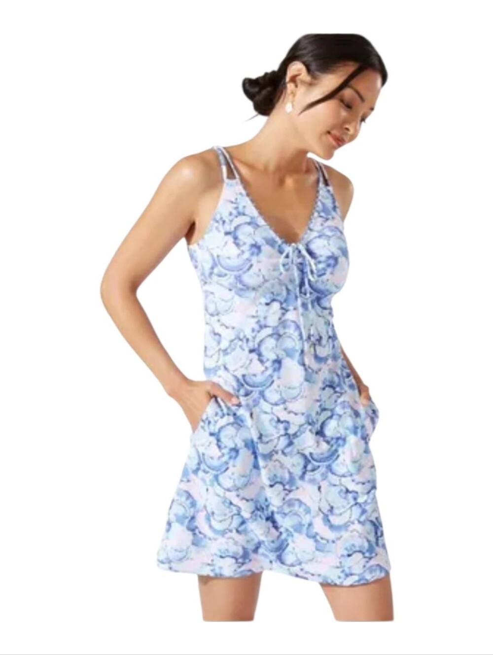 Tommy Bahama Light Blue and Pink Flora Swim Dress with Tie Detail
